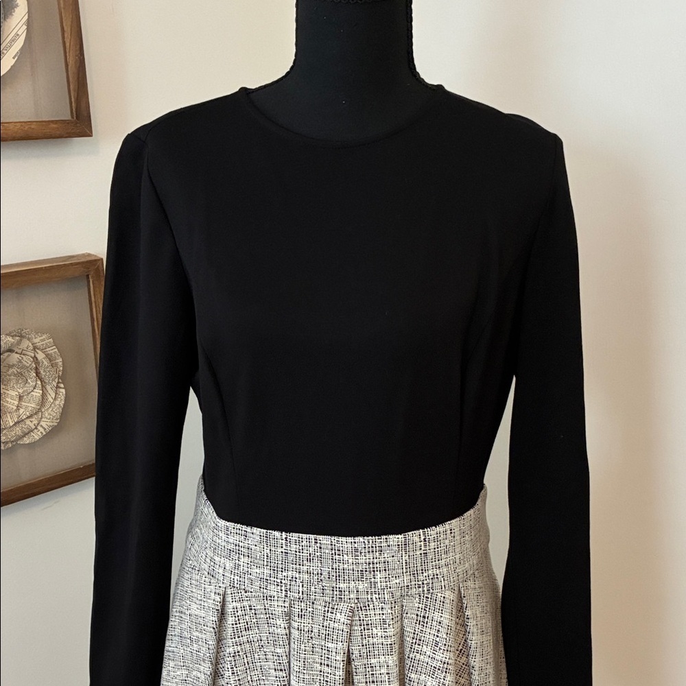 Lauren Ralph Lauren Black and Cream A-Line Long Sleeve Dress - Picture 3 of 6